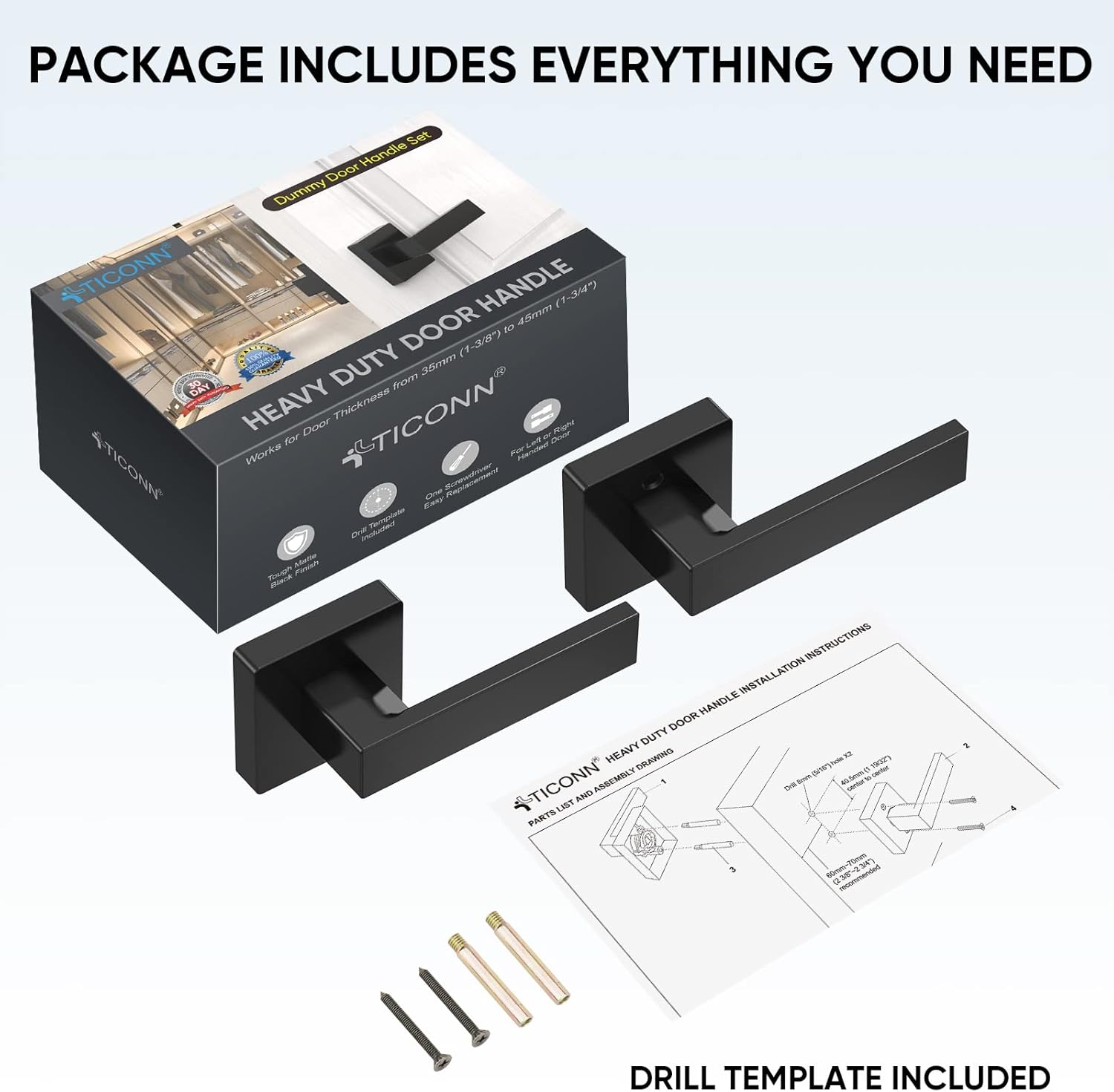 TICONN ドアハンドル 購入 ブラック 高耐久 マットブラック ドアノブ